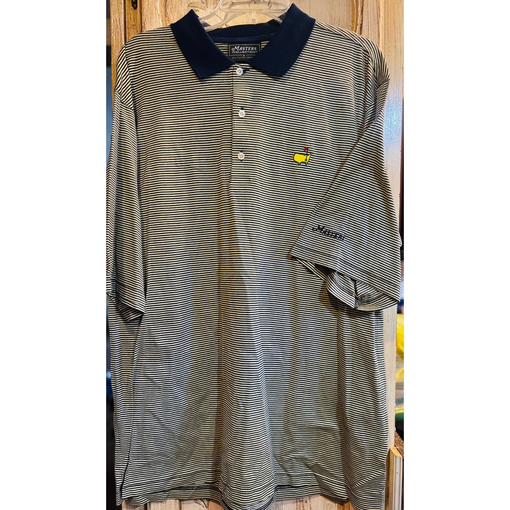 Masters Collection Mens Striped Golf Polo Shirt Navy Gold Mercerized Cotton L